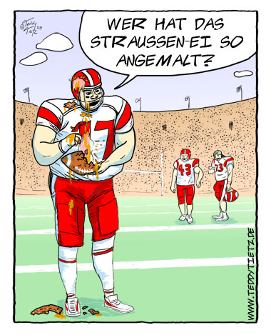 Teddy Tietz Cartoon der Kalenderwoche 14 - Footballer bekommt Oster-Ei