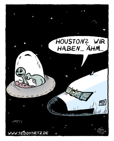 Teddy Tietz Cartoon der Kalenderwoche 38 - Alien Mooning, Arschzeigen im Weltall