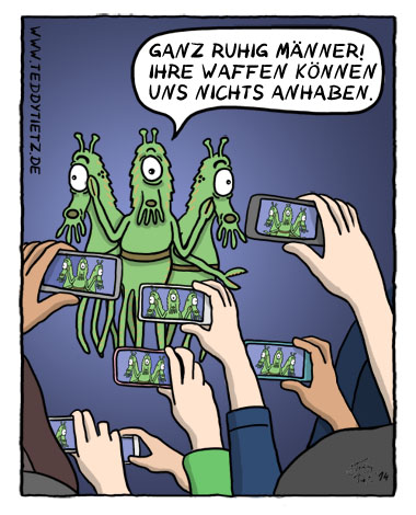 Teddy Tietz Cartoon der Kalenderwoche 39 - Aliens vs Handys