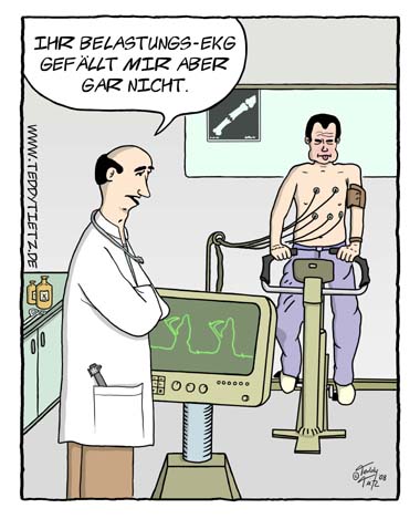 Teddy Tietz Cartoon der Kalenderwoche 23 - EKG eines Patienten hat die Form von Gevatter Tod