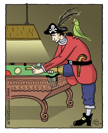 Teddy Tietz Cartoon der Kalenderwoche 24 - Pirat nutzt Holzbein als Queue.