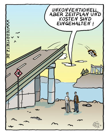 Teddy Tietz Cartoon der Kalenderwoche 18 - Billige Brücke