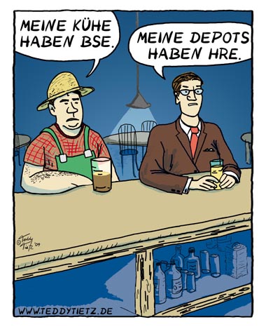 Teddy Tietz Cartoon der Kalenderwoche 35 - Bauer und Banker in Sorge
