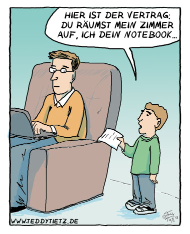 Teddy Tietz Cartoon der Kalenderwoche 46 - Vertrag zwischen Vater und Sohn