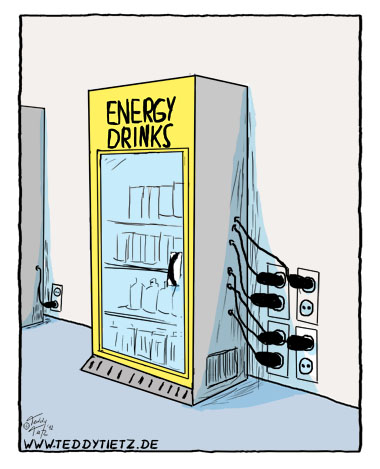 Teddy Tietz Cartoon der Kalenderwoche 42 - Energie-Drinks aus dem Automaten