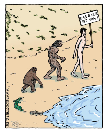 Teddy Tietz Cartoon der Kalenderwoche 6 - Nach der Evolution kommt der Fatalismus