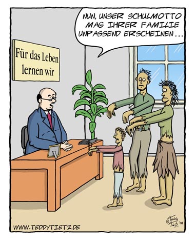 Teddy Tietz Cartoon der Kalenderwoche 39 - Zombiefamilie bei Schulanmeldung