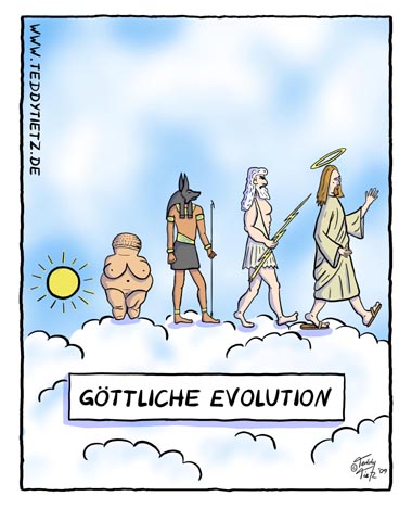 Teddy Tietz Cartoon der Kalenderwoche 39 - Göttliche Evolution