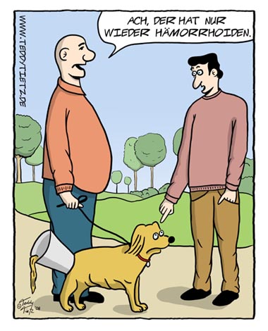 Teddy Tietz Cartoon der Kalenderwoche 27 - Hund mit Hämorrhoiden
