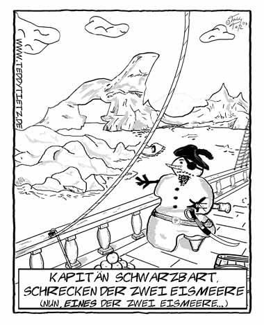 Teddy Tietz Cartoon der Kalenderwoche 41 - Schneemann als Pirat im Polarmeer