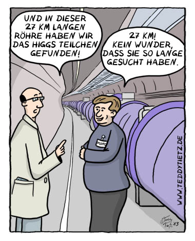 Teddy Tietz Cartoon der Kalenderwoche 43 - Entdeckung des Higgs Bosons