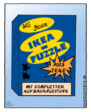 Teddy Tietz Cartoon der Kalenderwoche 42 - IKEA-Puzzle mit Aufbauanleitung (und Ersatzteilen)