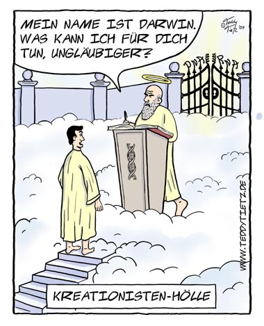 Teddy Tietz Cartoon der Kalenderwoche 13 - Kreationisten-Hölle