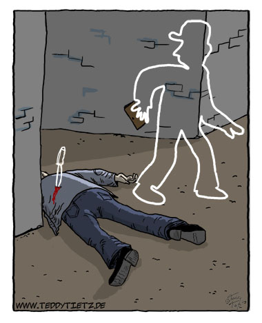 Teddy Tietz Cartoon der Kalenderwoche 42 - Kreidefigur ist der Mörder