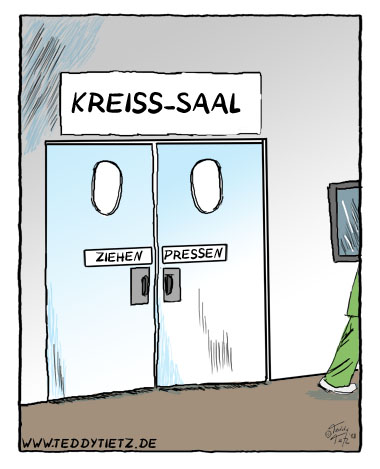 Teddy Tietz Cartoon der Kalenderwoche 44 - Türen im Kreiß-Saal