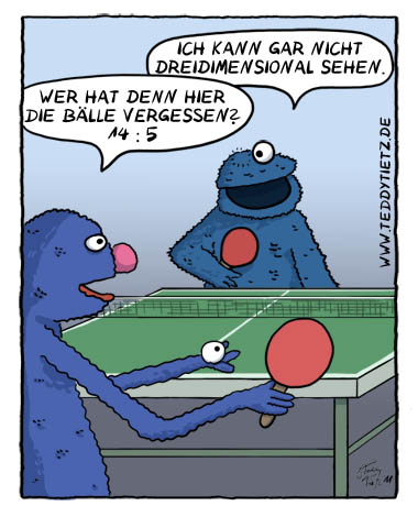 Teddy Tietz Cartoon der Kalenderwoche 37 - Krümelmonster spielt Tischtennis