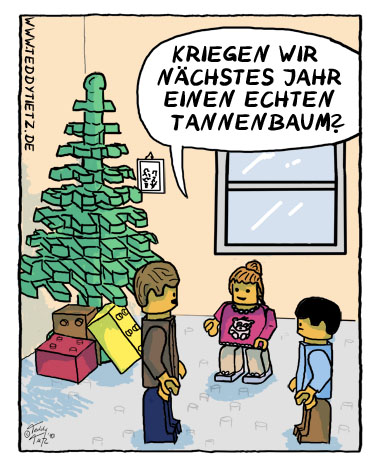 Teddy Tietz Cartoon der Kalenderwoche 50 - LEGO-Kinder wünschen sich einen echten Tannenbaum