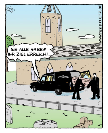Teddy Tietz Cartoon der Kalenderwoche 18 - Navi am Friedhof