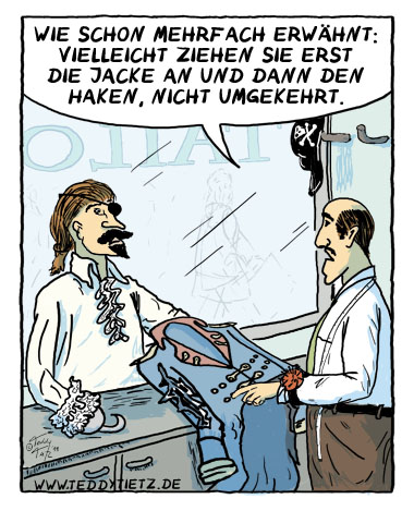 Teddy Tietz Cartoon der Kalenderwoche 6 - Pirat beim Schneider