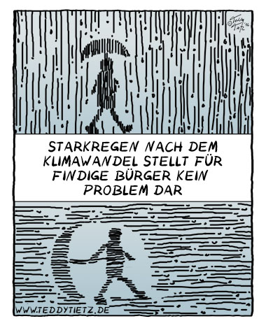 Teddy Tietz Cartoon der Kalenderwoche 35 - Starkregen nach dem Klimawandel