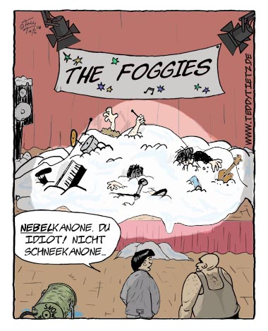 Teddy Tietz Cartoon der Kalenderwoche 28 - Band auf Bühne ist begraben von einer Schneemasse