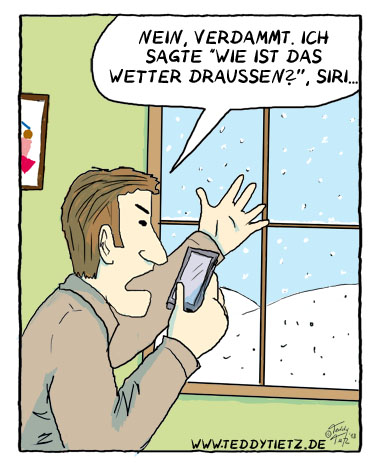 Teddy Tietz Cartoon der Kalenderwoche 48 - Siris Verständnisprobleme beim Wetter