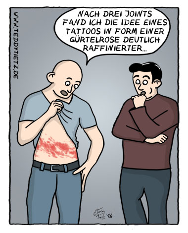 Teddy Tietz Cartoon der Kalenderwoche 24 - Nicht so raffiniertes Tattoo