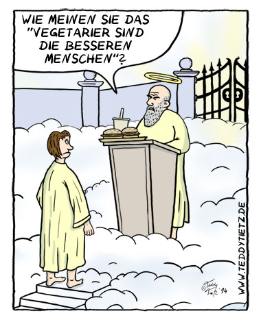 Teddy Tietz Cartoon der Kalenderwoche 45 - Vegetarier an der Himmelspforte