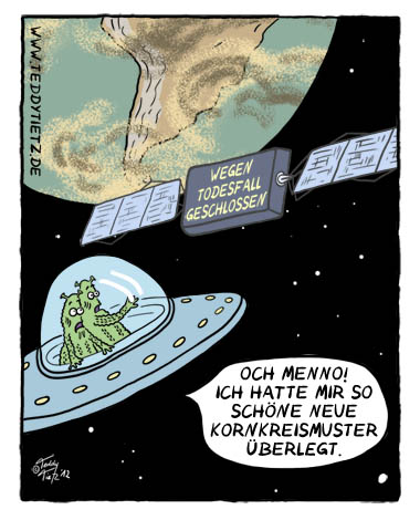 Teddy Tietz Cartoon der Kalenderwoche 41 - Aliens bedauern Weltuntergang