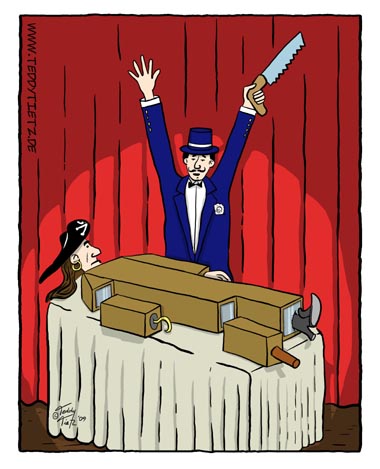 Teddy Tietz Cartoon der Kalenderwoche 41 - Zauberer zersägt Piraten