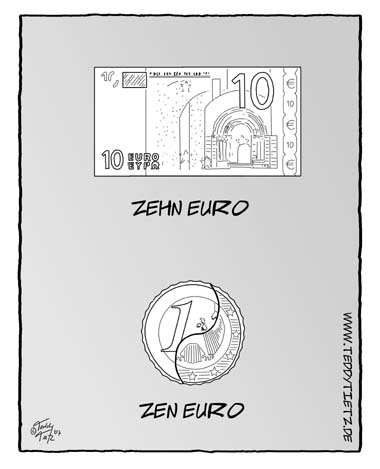 Teddy Tietz Cartoon der Kalenderwoche 40 - Zehn Euro Schein und Zen Euro Münze